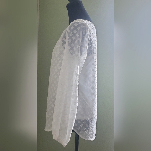 Liz Claiborne Chiffon Keyhole Blouse Long Sleeves Ivory Gold Size XS - Picture 4 of 13